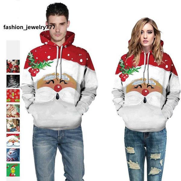 

christmas clothes digital printing lovers wear hooded pullover sweater autumn wear long sleeve sports baseball suit, Black