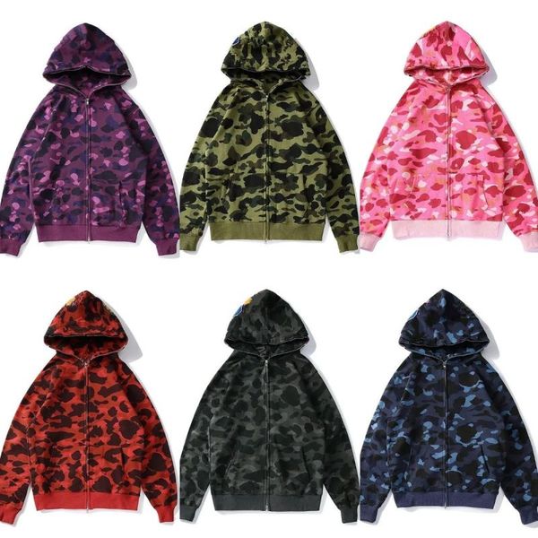 

mens designer hoodie full zip up hoodies for woman shark black camouflage jacket blue hoody hooded sweatshirt man womens sweater long sleeve