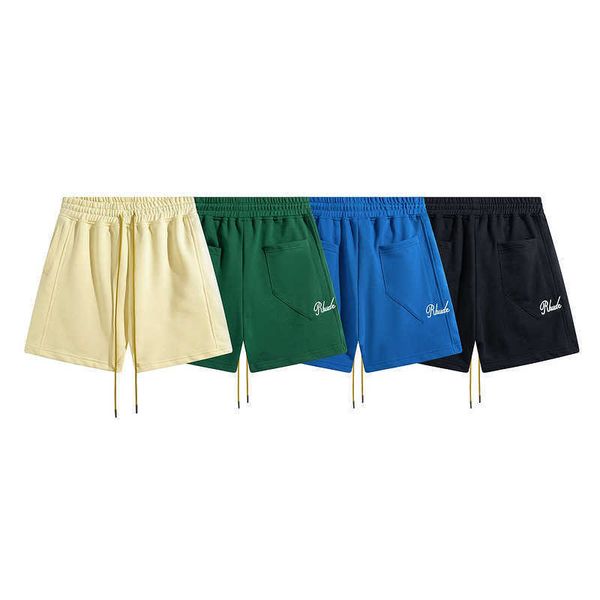

chaopai rhude micro label embroidery lace up casual shorts for men and women high street beach sports capris, White;black