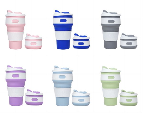 

yuexuan 12 oz silicone collapsible travel cup,portable drinking mug with lid, water, coffee, coca cola and snacks for hiking, camping, picni