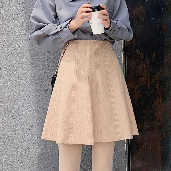 

knitted short skirt for women high waist a line slim black students versatile spring