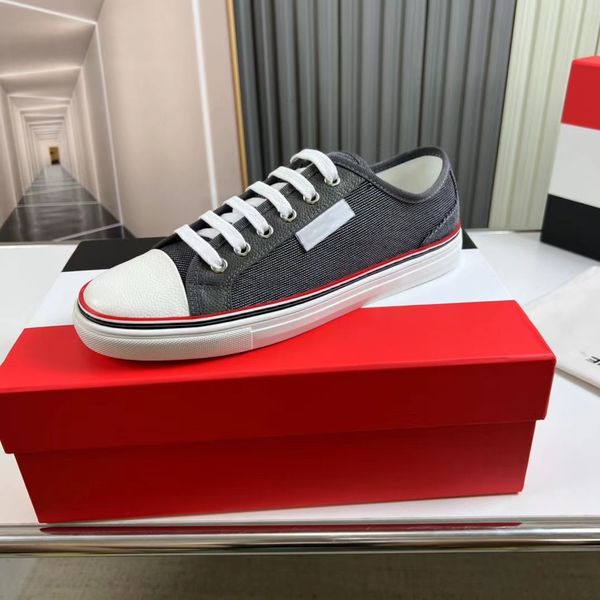 

casual-stylish thoms canvas tech sneakers shoes men brownes nylon sole runner sports stripes rubber midsole comfort casual walking skateboar, Black