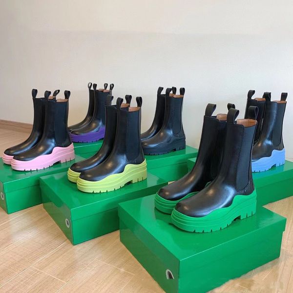 

tire boots designer women boots autumn winter fashion wave pattern boots korean version mid tube boots breathable matsutake thick bottom sle, Black