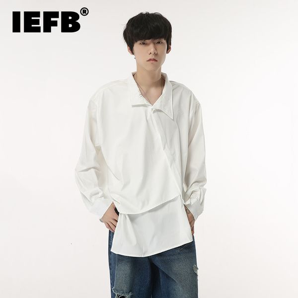 

men's dress shirts iefb autumn patchwork loose long sleeve solid color simple casual pullover fashion harajuku clothing 9c1435 230826, White;black