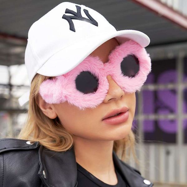 

fashioned round frame plush all inclusive sunglasses for women, White;black