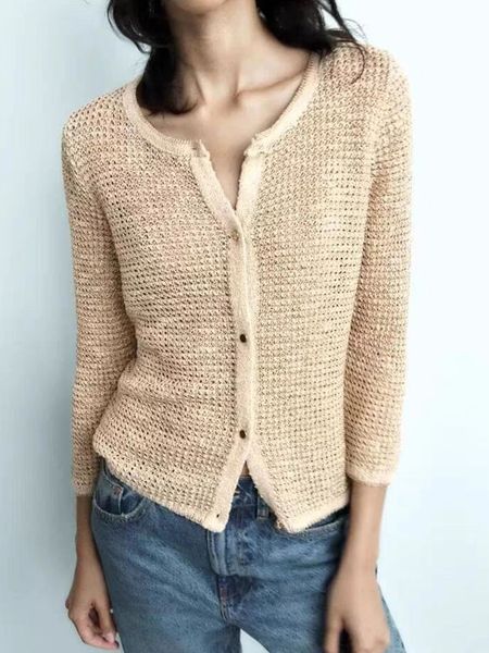 

womens knits tees women metallic thread knitted cardigan summer office ladies fashion oneck single breasted long sleeve solid sweater coats, White
