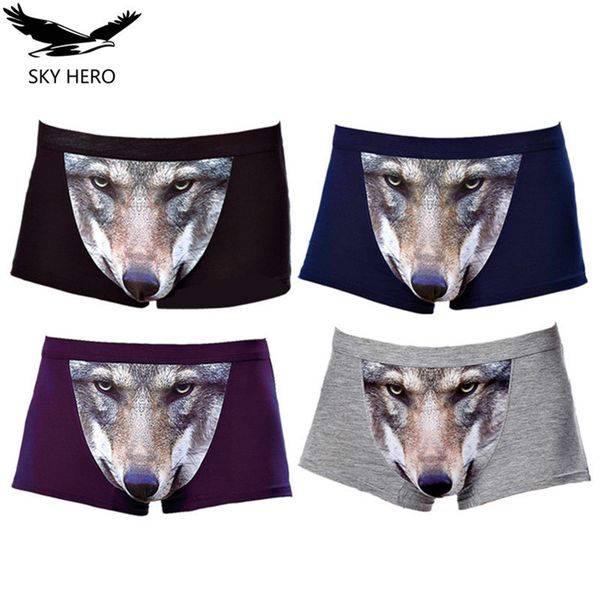 

underpants 4pcslot panties with a wolf male underwear boxer shorts modal men boxers funny soft man plus size 230826, Black;white