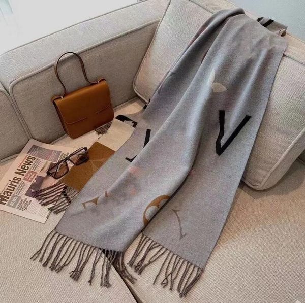 

2023 scarf designer cashmere scarf for women fashion trend keep warm in autumn and winter fringed sciarpa, Blue;gray