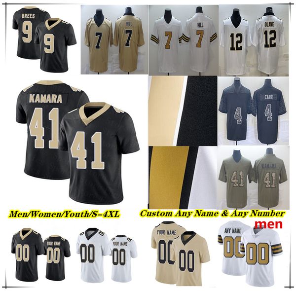 

American Football Derek Carr Jersey Marshon Lattimore Bryan Bresee Jameis Winston Taysom Hill Alvin Kamara Chris Olave Drew Brees Michael Thomas Johnson Mathieu 4X, Men black