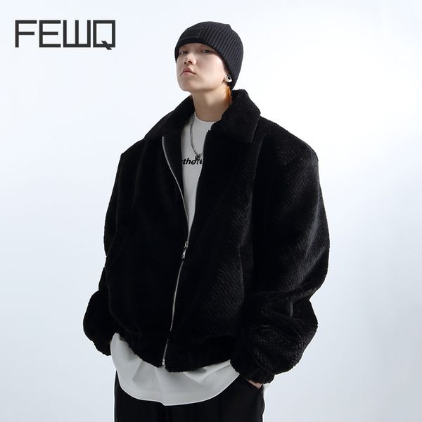

men's jackets fewq lapel thickened plush coat silhouette short wide shoulder pad jacket 2023 high street solid color male 24x1394 2308, Black;brown