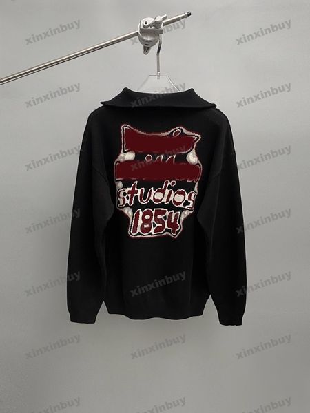 

xinxinbuy men women designer sweatshirt paris knitted sweater letter jacquard green gray blue black white s-xl, Black;brown