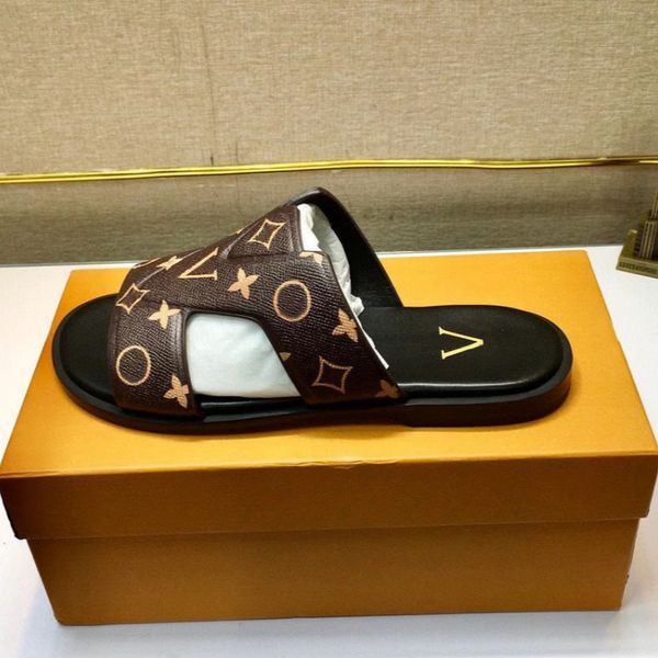 

2023 new luxury designer slippers with genuine leather letter printing b22 mens slippers summer checker sandals wearing upscale sports beach, Black