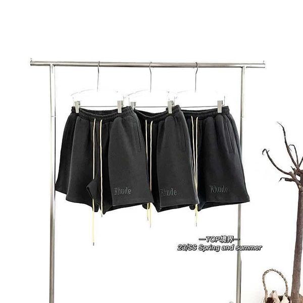 

men's shorts llit rhude drawstring embroidered shorts high street trendy brand loose casual summer sports american style pants, White;black