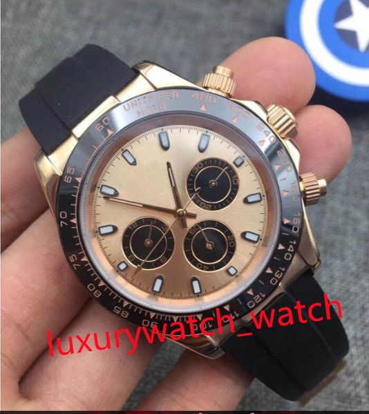 

watch wristwatch 40mm master design, men's sports, ceramic watchs ring, rose gold stainless steel case, rubber strap, folding buckle, s, Slivery;brown
