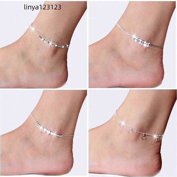 

new 925 sterling sliver ankles bracelet for women foot jewelry inlaid zircon anklets bracelet on a leg personality, Red;blue