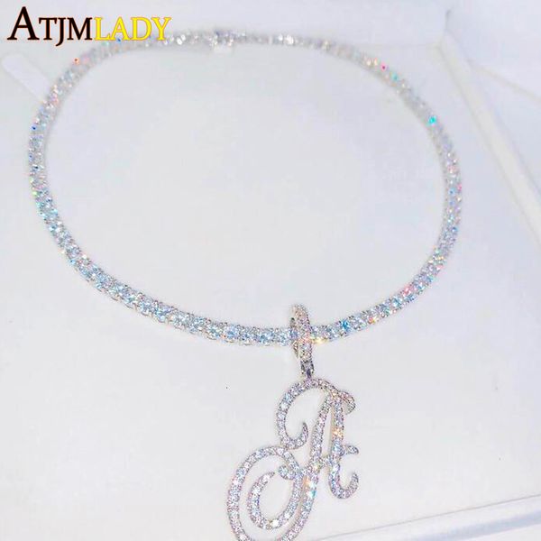 

pendant necklaces az cursive letters name pendant necklace iced out bling 5a cubic zircon cz silver color letters charm hiphop jewelry 23082