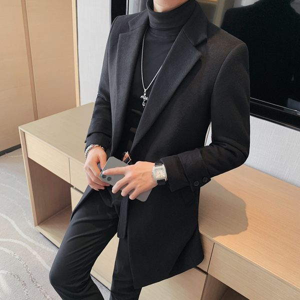 

men's trench coats quality autumn winter woolen overcoat for men clothing simple solid business formal wear slim fit black 230826, Tan;black
