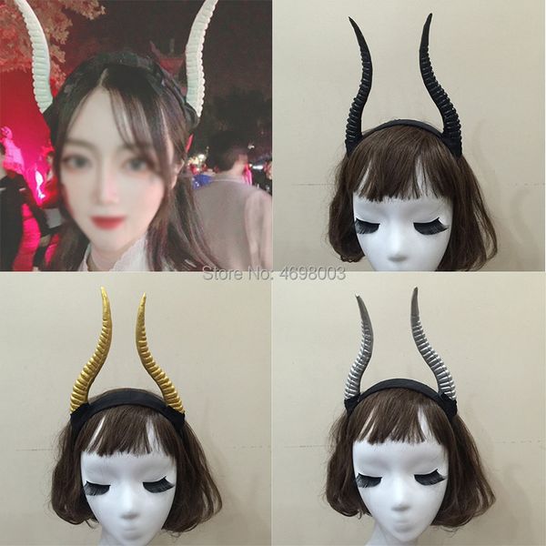 

headbands gothic antelope horn headband silveryblack devil horns headdress fancy dress accessory for halloween carnival hen night parties 23, Silver