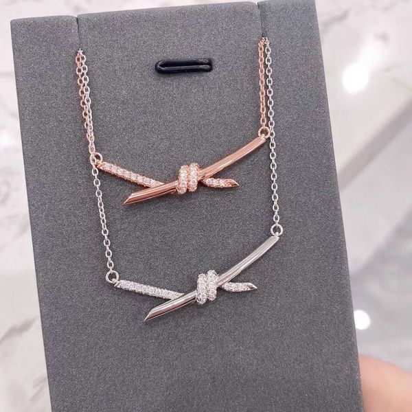 

designer necklace t family rope knot diamond women's colorless light luxury small bow collar chain advanced versatile minimalist jewelr, Silver
