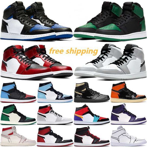 

1 retros 1s high og basketball shoes university blue silver royal toe black metallic gold mid smoke grey unc patent men women sneakers train