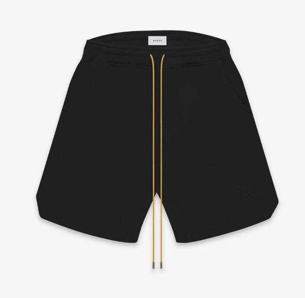 

rhude embroidery letter solid color drawstring shorts american high street fashion brand loose casual sports shorts for men and women, White;black