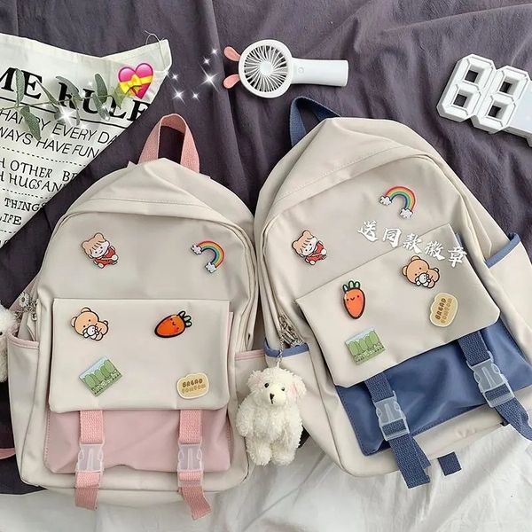 

school bags korean version of cute fashion women's backpacks 2023 brooch pendant high students ins wind sen japanese system 230826
