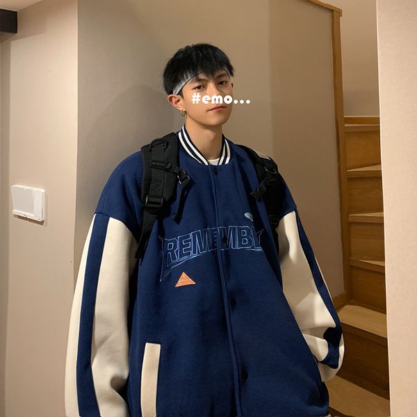 

men's jackets woolen baseball coat men's autumn fashion embroidery color block jacket ins loose casual letter mens bomber jackets, Black;brown