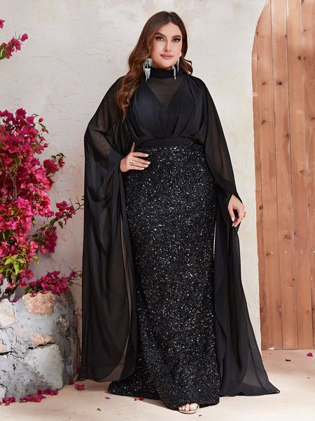 

2023 luxury mermaid arabic mother of bride dress sequins long floor length middle east prom formal party prom gowns formal evening gowns plu, Black;red