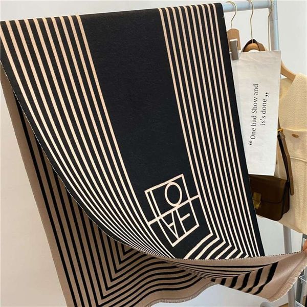

autumn and winter style imitation cashmere scarf womens korean geometric striped double sided warm tassels fashion, Blue;gray