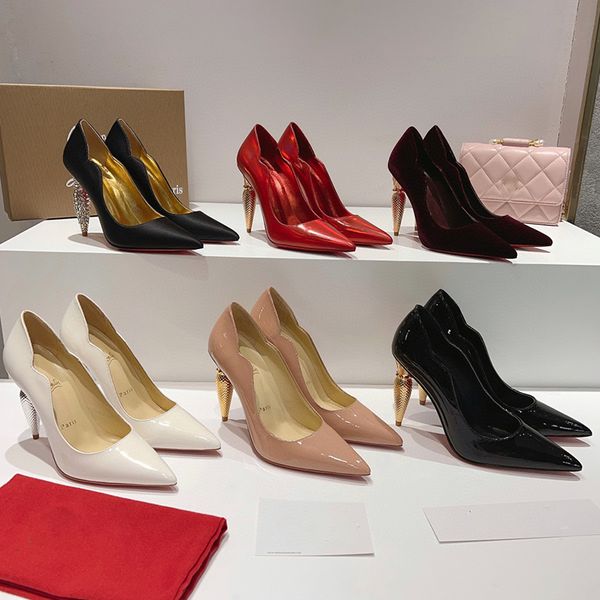

cone heel water diamond pointed toes pumps shoes satin curve toe high heel for women luxury designers evening dress shoes genuine leather wi, Black