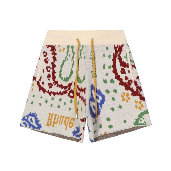 

rhude letter cashew flower wool jacquard casual capris american high street fog fashion brand loose drawstring shorts, White;black