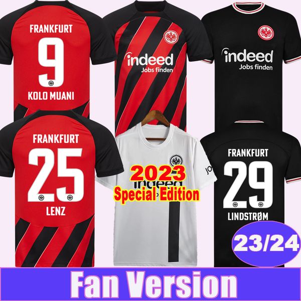 

2023 24 eintracht frankfurt skhiri mens soccer jerseys special edition lenz alario koch borre home white away black football shirts short sl, Black;yellow