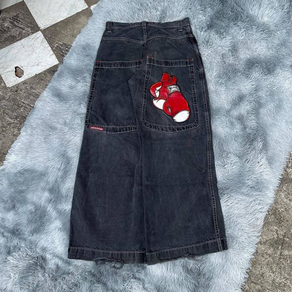 

men's jeans jnco jeans y2k streetwear hip hop boxing gloves graphic print baggy jeans black pants men women harajuku gothic wide trouse, Blue