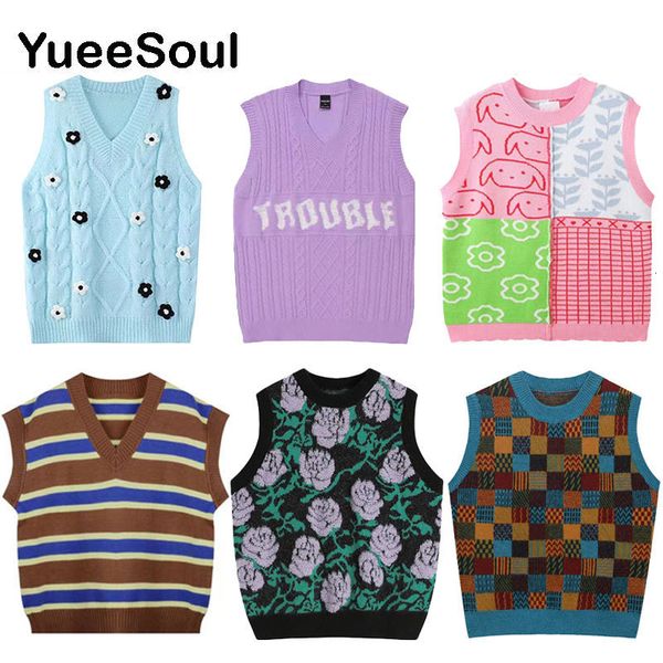 

women's sweaters sweet kawaii sweater vest printed sleeveless casual outerwear knitted waistcoat vintage y2k spring e girl pullovers 2, White;black