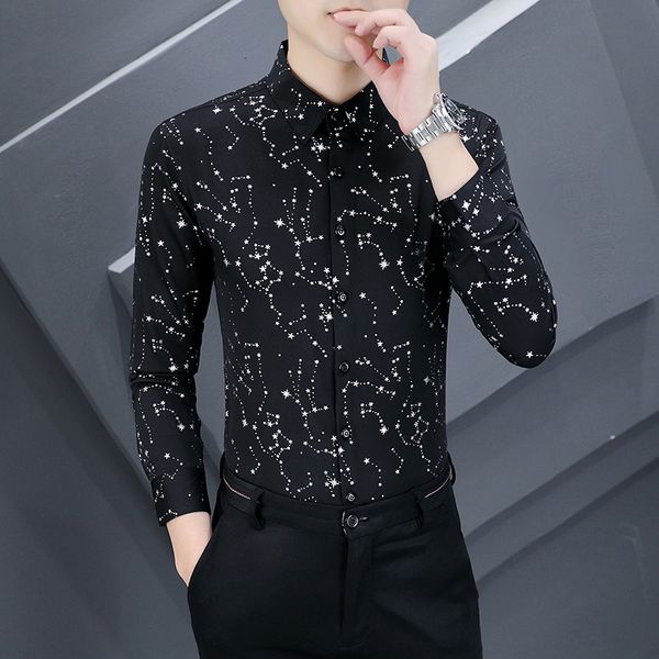 

men's dress shirts bronzing pattern 3d printed long sleeve men shirt autumn quality soft comfortable slim luxury camisa masculina 23082, White;black