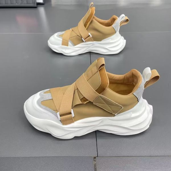 

dress shoes y sneakers men soft sole running fashion casual microfiber leather upper height increased flat platform sport 230826, Black