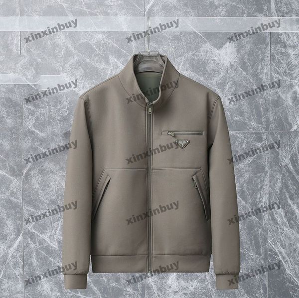 

xinxinbuy men designer coat jacket metal triangle label letter jacquard fabric long sleeve women gray black red m-2xl, Black;brown