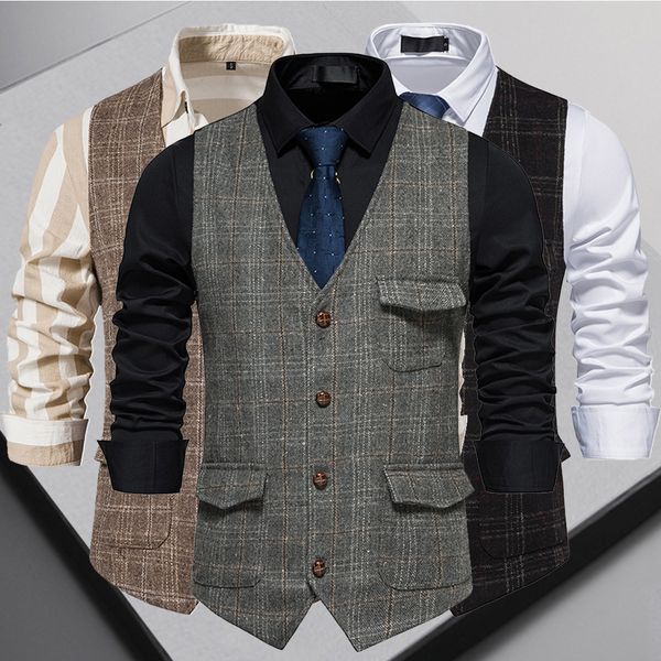 

men's vests vintage suit vest british style plus size 230826, Black;white