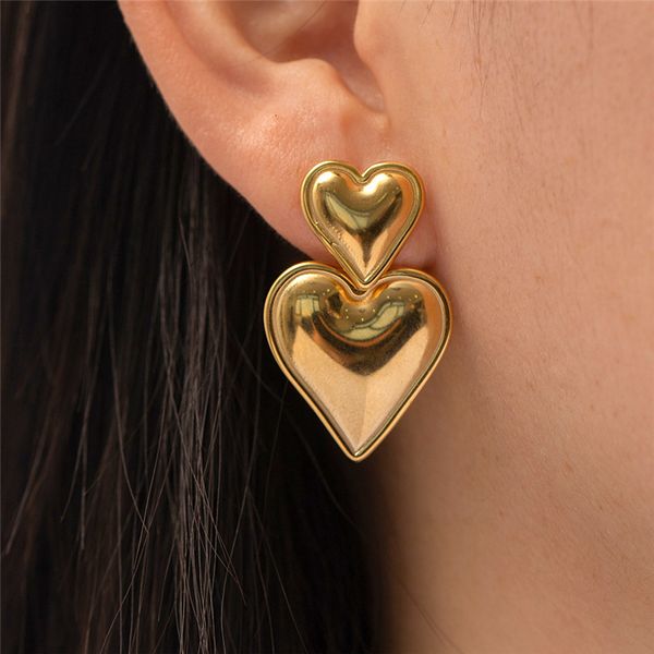 

hoop huggie luxury trendy double heart shaped earrings gold plated smooth metal love drop earrings for women jewelry party gift 230826, Golden;silver