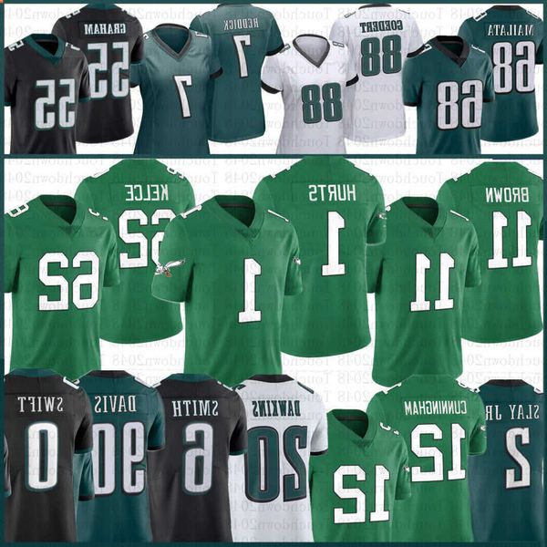 

mens 1 jalen hurts kelly green football jersey 11 aj brown devonta smith haason reddick jason kelce darius slay jr lane johnson mailata goed