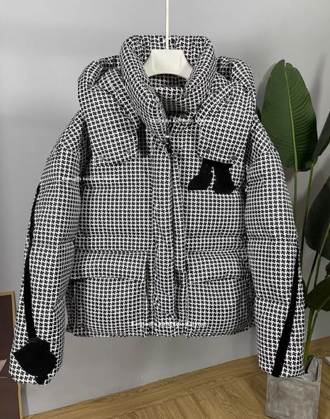 

2023 design thousand bird checker warm cotton coat for women's versatile casual cotton coat loose fashion hooded, Black