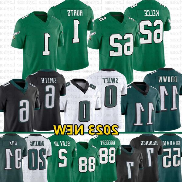 

mens jason kelce jalen hurts football jersey aj brown kelly green devonta smith brian dawkins nolan haason reddick darius slay dandre swift