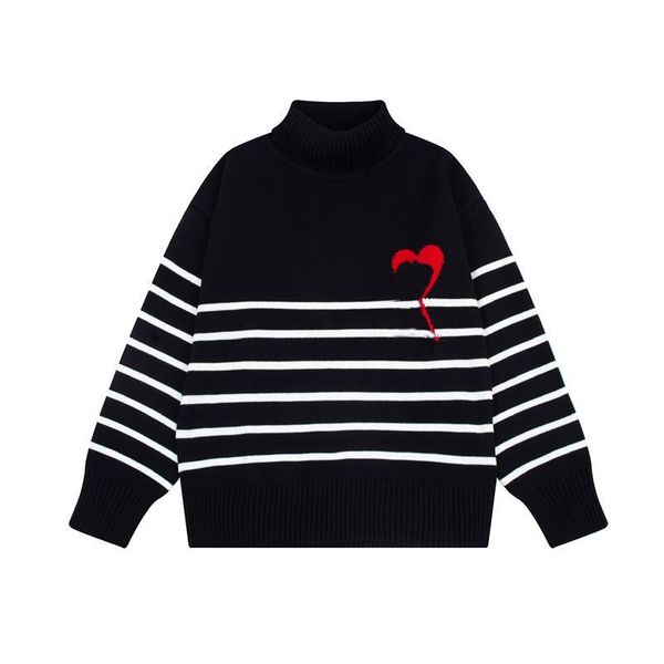 

designer sweater pattern love sweater knit high neck loose pullover long sleeve striped sweater, White;black