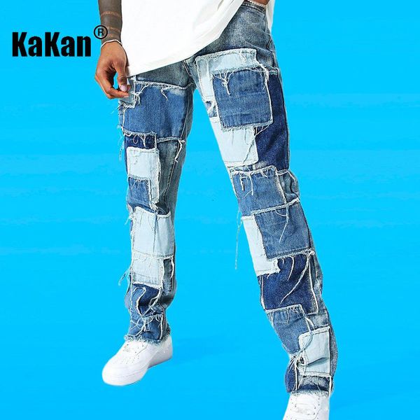 

men's jeans kakan - stretch stickers straight jeans the style of european and american street youth able long jeans16-mgd31 230827, Blue
