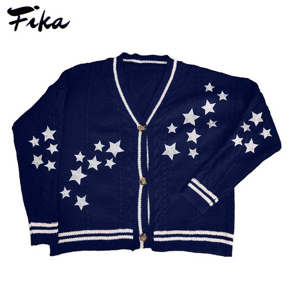 

women's knits tees vintage star embroidered single breasted knitted cardigan y2k v-neck casual loose women sweater cardigans crochet ca, White