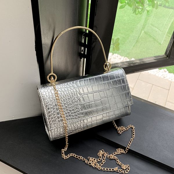 

evening bags famouse brand handbag with mental handle designer stone silver pu leather shell bag for women clutch purses crossbody bag 23082