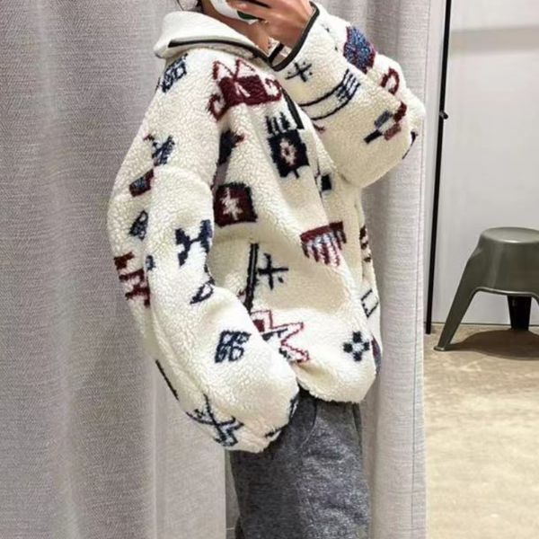 

women's hoodies sweatshirts 2023 autumn and winter loose lamb wool half zipper lapel coat sweatshirt clothe 230826, Black