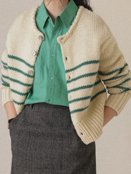 

womens knits tees autumn jacket with buttons vintage o neck stripe knitted cardigan for women long sleeve knit coats korean sweaters 230826, White