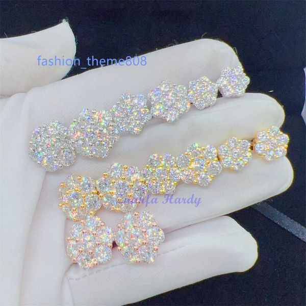 

zuanfa selling pass diamond tester fine jewelry 925 silver 8mm 12mm 15mm flower earrings vvs moissanite stud earrings, Golden