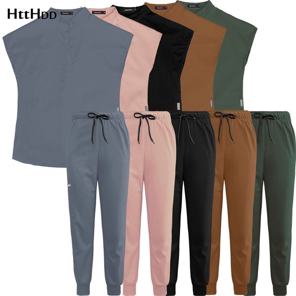 

women's two piece pants wholesale women wear stylish scrub suits hospital uniform suits solid color operating uniform jogger outdoor sp, White